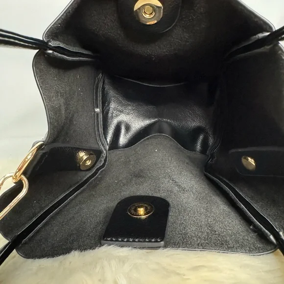 Black Faux Leather Handbag with Gold Hardware- Like New! - Picture 10 of 12